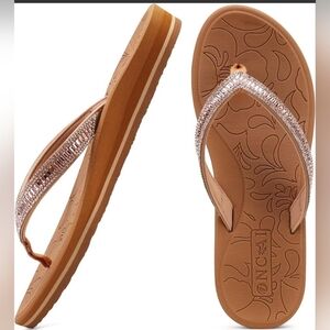 ONCAI Women's Flip Flops with Rhinestone, Summer Beach Thong Sandals Size 10